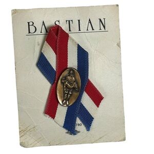 Bastian Firefighter Pin Vintage White & Blue Ribbon.